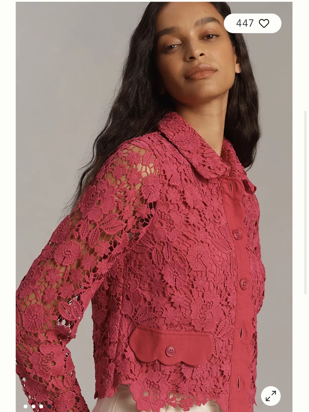 dolan Anthropologie Rose Pink Lace Crochet Jacket